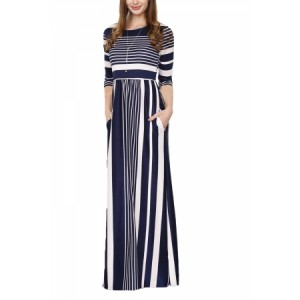 Pink Multicolor Striped Casual Pocket Style Maxi Dress